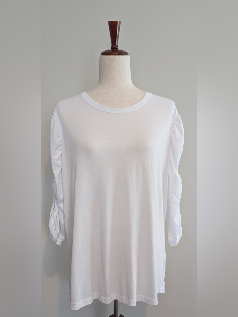 Veronica Beard Women’s Waldorf Tee Pullover Shirred Sleeves Crewneck White Sz XL